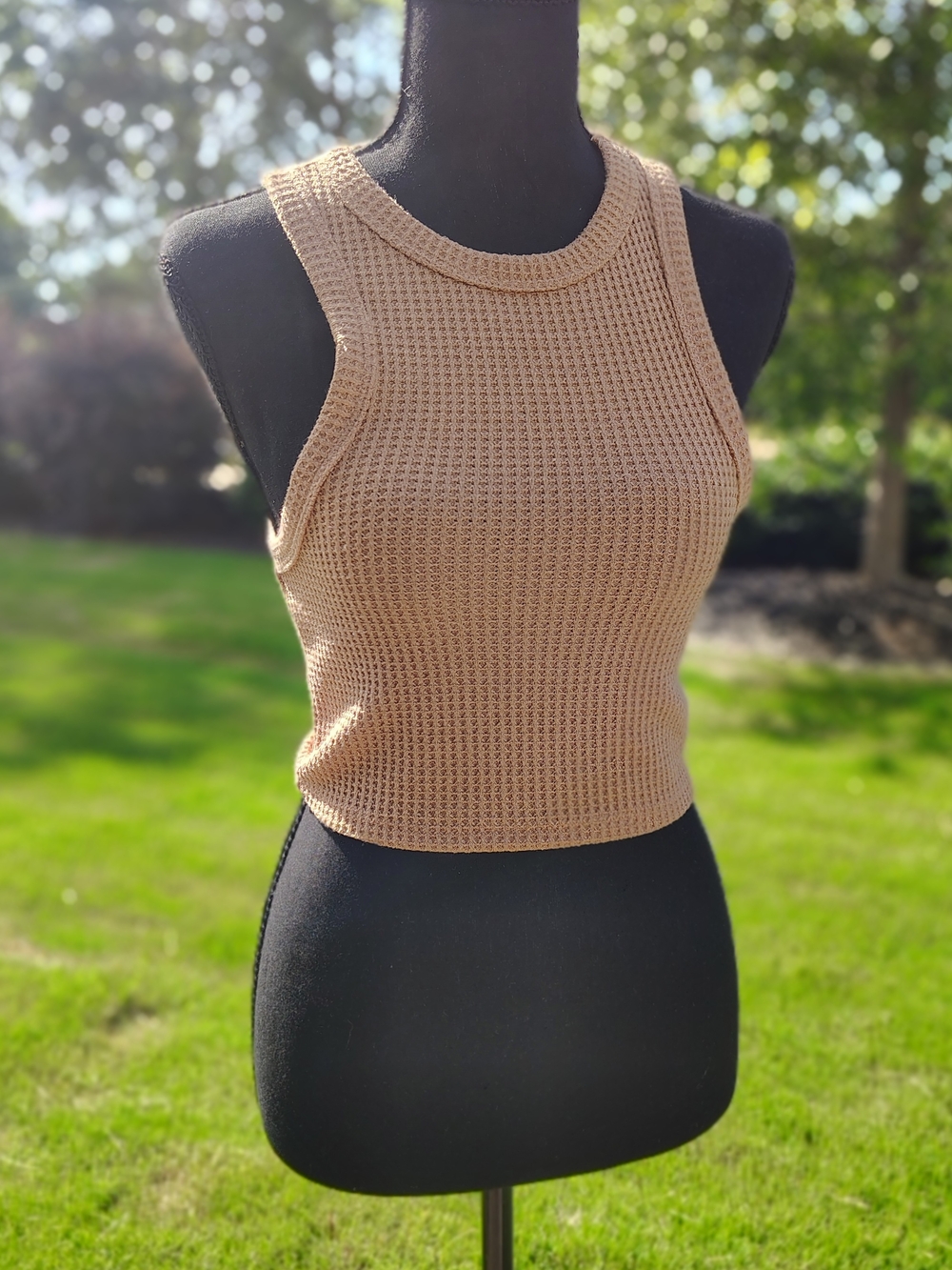Forever 21 Beige Waffle Knit Cropped Tank